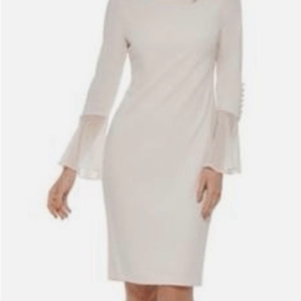 Calvin Klein Soft white Midi Dress with Fluted Cuffs